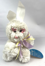 Vintage Plastic Easter Bunny White Pink Poly Fluff Ruffle 13&quot; Animal USA - £73.91 GBP