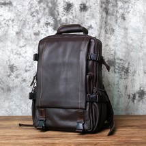 Leather Men&#39;s Backpack Top Layer Leather Leisure Business Travel Backpack Large  - £362.11 GBP