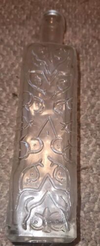 Vintage Embossed Clear Rectangle Whiskey Stopper Top Bottle Decanter Dis... - $14.99