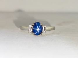 Blue Star Sapphire Ring Engagement 925 Sterling Silver Ring Handmade Bride Ring - £41.88 GBP