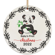 Cute Panda Baby Bear First Christmas Round Ornament Ceramic 2022 Keepsake Gift - £15.78 GBP