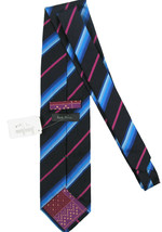 NEW! Paul Smith Striped Pure Silk Tie!   Black with Blue and Purple Stripes - $59.99