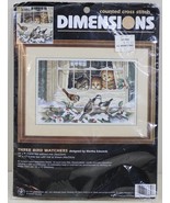 Dimensions Cross Stitch Winter Christmas Cat Kitten Window Three Bird Wa... - $38.99