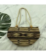 Vintage 90s Woven Basket Tote Bag Purse Brown Black Wood Bead Wool Blend... - $35.63