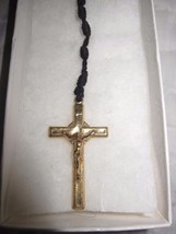  Vintage Black Handmade Knotted Twine Rosary w/ Metal Crucifix Jesus - $9.46