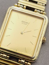 VTG Seiko Tank Watch Men 27mm Gold Dial Gold Tone Rectangle 6530-5750 Ne... - £37.10 GBP