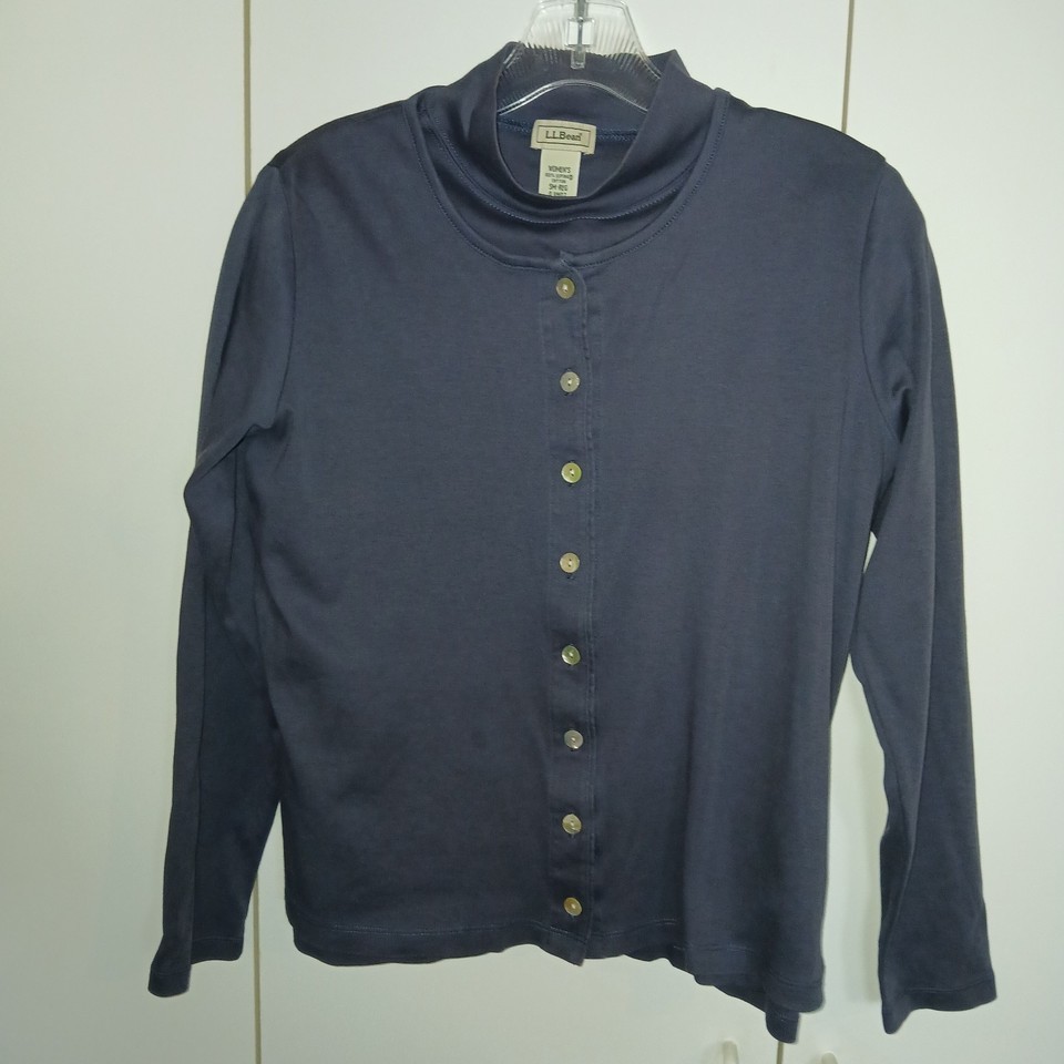 L.L. BEAN LADIES 2-PC GRAY CARDIGAN/MOCK SS SWEATER-SMALL-SUPIMA COTTON-... - $13.99