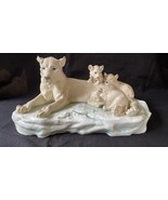 Large antique german porcelain figurine Lion with 3 cubs. Marked blue mark - £589.97 GBP