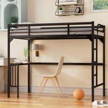 Twin Metal Loft Bed with Desk &amp; Ladder | Black - $238.99