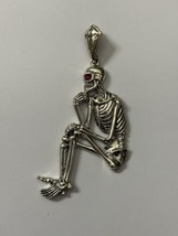 925 Sterling Silver Skeleton Thinking Man Pendant Ruby NWOT - £28.75 GBP