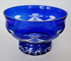 Vintage Cobalt Blue Crystal Hand Cut to Clear Bowl About  8&quot;D - £72.28 GBP