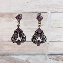 Vintage Screw Back Earrings Statement Large Purple Gem Dangle - $16.99