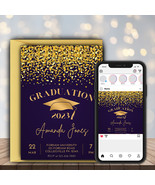 Graduation Invitation &amp; Social Media Template - Party - Editable in Canva - $11.99