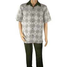 Men MONTIQUE 2pc Walking Leisure Suit Matching Set Short Sleeves 2216 green - $79.99