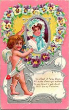 Vtg Postcard 1910 Cupid Valentine Series #1 w Pansies - Embossed - $6.88