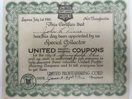 Antique 1916 United Profit-Sharing Coupons Special Collector Certificate... - $11.85