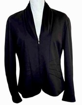 Coldwater Creek Blazer Size 14P Black Soft Jersey Stretch Zip V Neck Lon... - £15.56 GBP