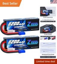 2S Lipo Battery 8200mAh 7.4V 120C Hard Case RC Car Battery with EC5 Plug... - $196.00