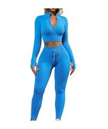 Long Sleeve Seamless Yoga Set Size M Blue - $18.30