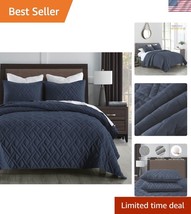 King Size Ultra Soft Diamond Stitched Quilt Set - Elegant Dark Navy Bedding - $58.50