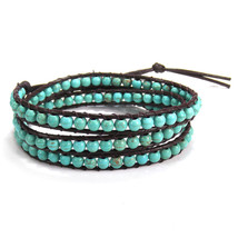 Bohemian Multi Layer Blue Turquoise Stone Tribal Beaded Wrap Leather Bracelet - $15.98