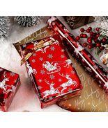 White Santa Sleigh w Reindeer on Red, XMAS wrapping paper, short roll re... - $428.10 MXN