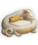 Giant White Dragon Lounger Plush Cushion Faux Fur Accents - Shaped Pillow - $46.60+