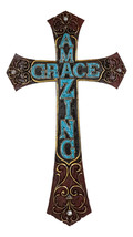 18&quot;H Rustic Western Faux Wooden Amazing Grace Scrollwork Decorative Wall Cross - £23.97 GBP