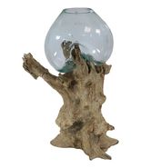 Large 28&quot;H Bali Handicraft Driftwood With Molten Glass Bowl Vase Aquariu... - $4,745.39 MXN