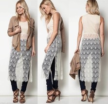 NEW Umgee Tan Sleeveless Duster Crop Tank With Sheer Lace Skirt Size S M L  - £31.69 GBP