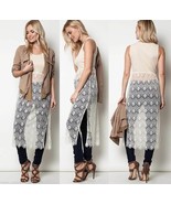NEW Umgee Tan Sleeveless Duster Crop Tank With Sheer Lace Skirt Size S M L  - £31.59 GBP