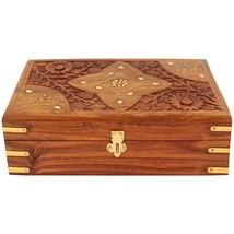 Beautiful Wooden Jewellery Box Jewel Organizer Hand Carved For Women 10x6 Inch - £30.35 GBP