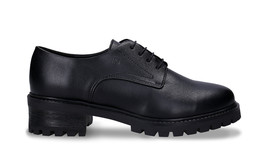 Zapatos veganos derby de mujer planos en apple leather negro con suela e... - $110.35