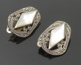 925 Silver - Vintage Shiny Mother of Pearl Non Pierce Drop Earrings - EG11507 - £59.03 GBP