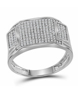 10kt White Gold Mens Round Diamond Rectangle Cluster Ring 1/2 Cttw - £412.66 GBP