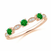 ANGARA Emerald &amp; Diamond Marquise and Dot Band in 14K Solid Gold - £603.76 GBP