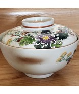 Vintage Signed Japanese Hand Painted Porcelain Lidded Rice Bowl Beautifu... - $22.49