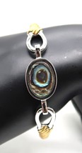 Vintage Abalone Shell Silver &amp; Gold Tone Hinged Bracelet Fashion Costume... - $14.99