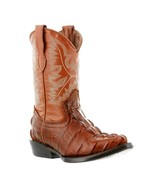 Boys Toddler Cognac Cowboy Boots Crocodile Tail Exotic Print Leather J T... - €47,76 EUR