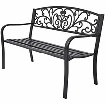vidaXL Garden Bench 50&quot; Cast Iron Black Outdoor Romantic Porch Park Chair - £137.37 GBP