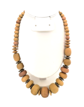 Women&#39;s Statement Necklace Wooden Beads Silver Tone Metal and Wooden Spacers - £11.13 GBP