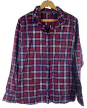 Woolrich Size XL Flannel Shirt Womens Button Down Cranberry Red Navy Blue Cotton - £37.19 GBP