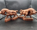 Vintage Hand Carved Solid Wood Bull Steer Handcrafted Statue - Pair Of 2 - £54.53 GBP