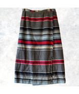 Vintage Rafaella Wool Blanket Wrap Skirt Striped Grey Red Blue-Women&#39;s 1... - $38.91 CAD
