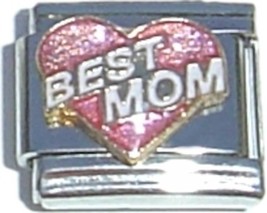 Best Mom Pink Heart White Letters Italian Charm - £7.09 GBP