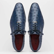 Criss Genuine Ostrich Quill Classic Dress Oxford Shoes Navy image 4
