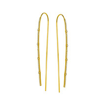 925 Sterling Silver Yellow Gold 3&quot; Long Large CZ Hook Threader Fashion Earrings - £101.73 GBP