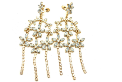 Crystals By Swarovski Aurora Borealis Chandelier Earrings Gold Overlay 3.75 In - $53.40
