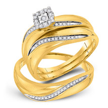 10k Yellow Gold His Her Round Diamond Matching Bridal Wedding Ring Band Set - £651.99 GBP