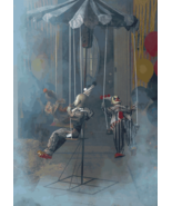 HALLOWEEN 2025!  6 FT. ANIMATED 3 SCARY CIRCUS CLOWNS RIDING MERRY GO RO... - $6,486.83 MXN
